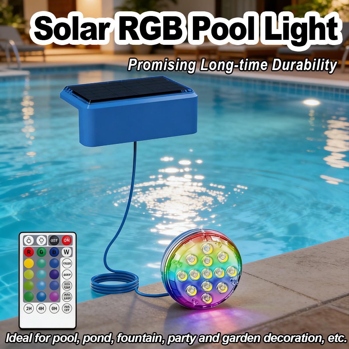Pool Light Solar Rechargeable - Onderwater-zonnezwembadverlichting met afstandsbediening LED RGB Oplaadbare