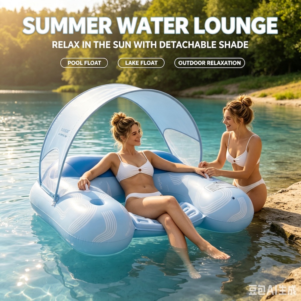 Pool Lounger Inflatable - Afneembare zonnescherm opblaasbare zwembadstoel met UV-bescherming,
