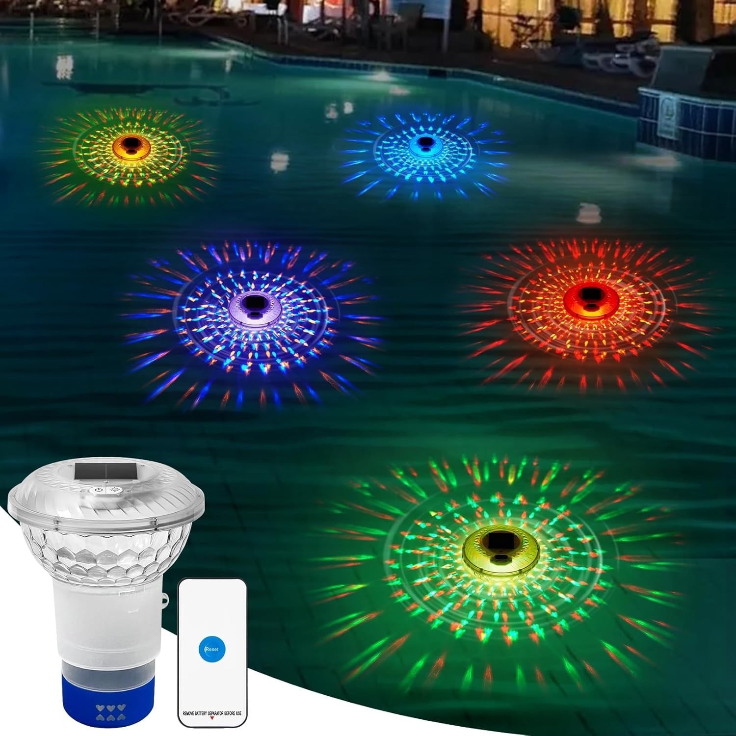 Pool Light Solar Rechargeable - Afstandsbedienbare zonne-oplaadbare zwembadlamp RGB kleurenprojectie drijvende
